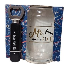 Mr. Fix It Beer Glass & Bottle Opener Set – Dad Gift